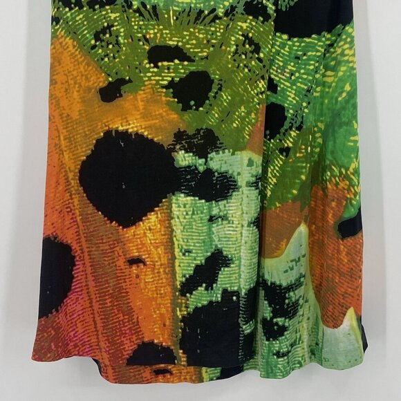VIVIENNE TAM Size Large Green Abstract Splatter Print 100% Silk Faux Wrap Dress - Picture 6 of 10